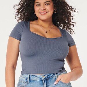 Hollister Seamless Ribbed Fabric Sweetheart Blue Baby Tee // Size Medium